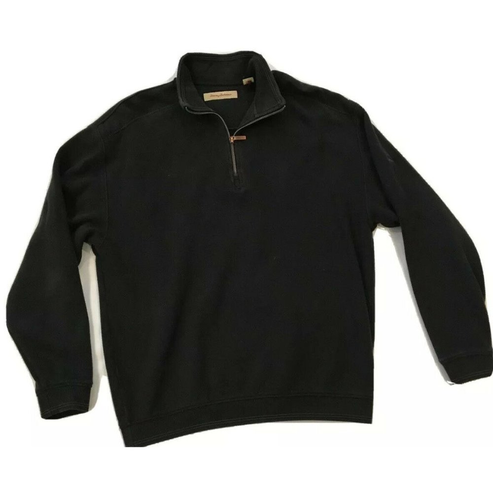 tommy bahama mens M black 1/4 zip pullover sweater cotton b11